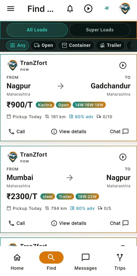 TranZfort app browse marketplace screen
