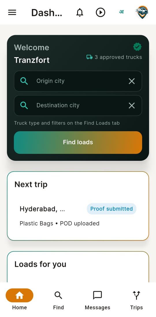 TranZfort app search loads screen